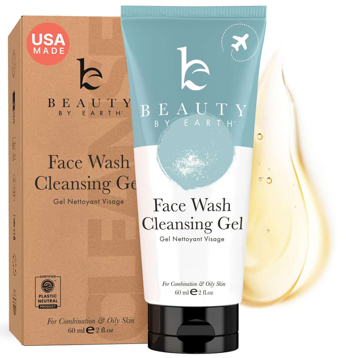 Beauty by Earth limpiador facial en botella con fórmula natural para piel limpia.