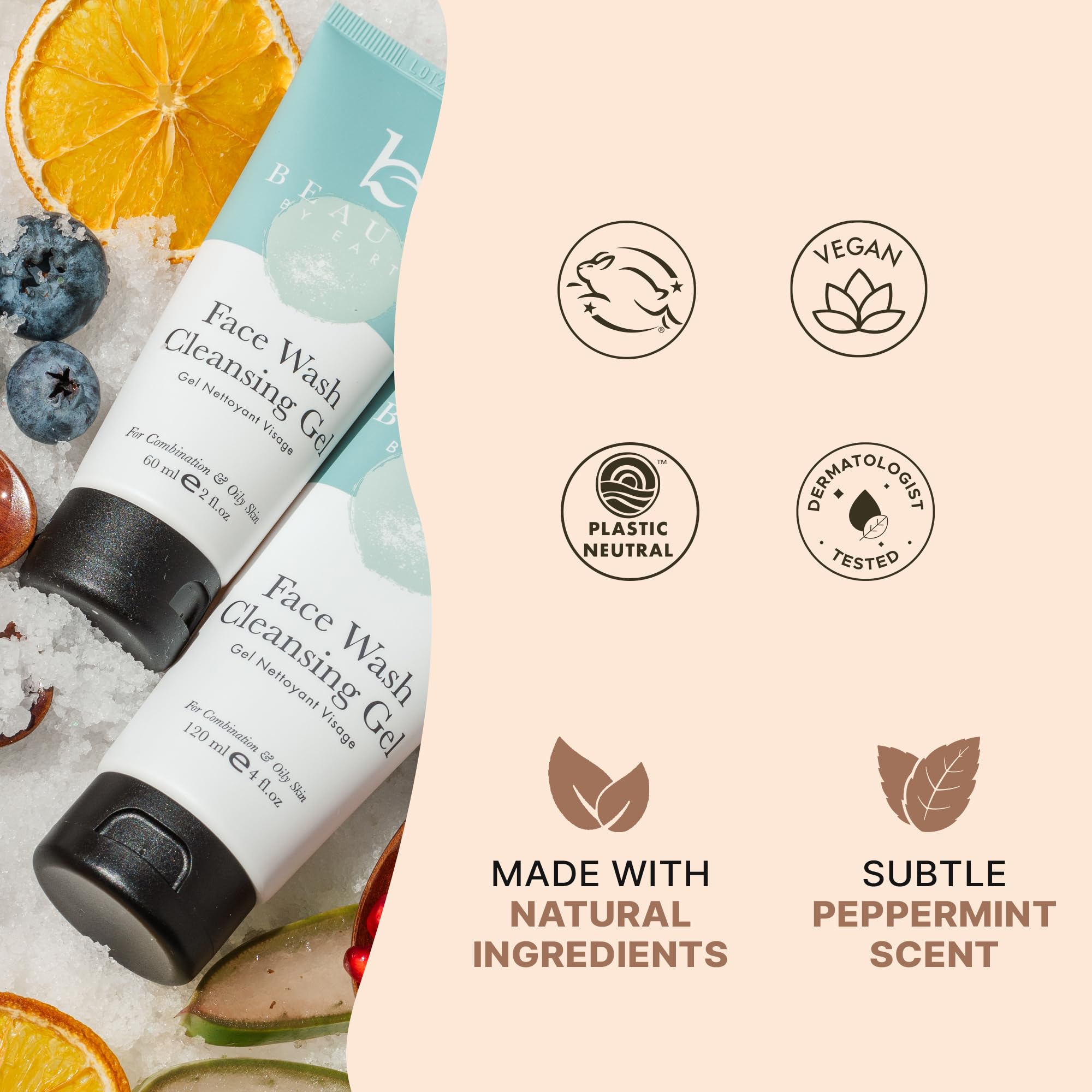 Beauty by Earth limpiador facial usa ingredientes naturales adecuados para piel sensible.