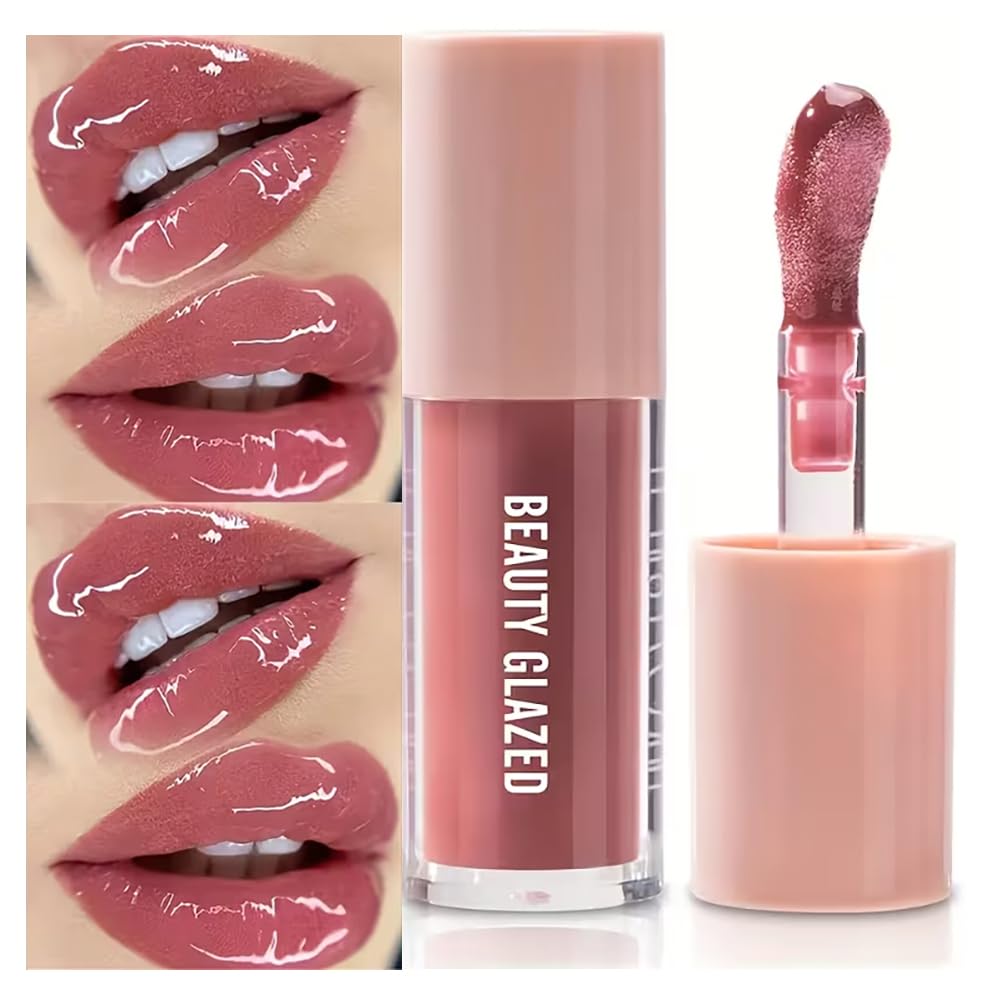Beauty Glazed aceite labial con brillo rosado natural para hidratación ligera.