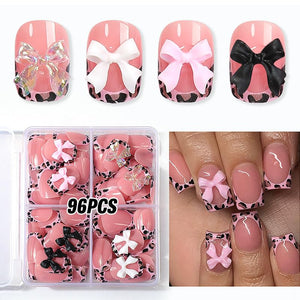 BEAWTH uñas francesas leopard corto-cuadrado para uso diario y elegante.