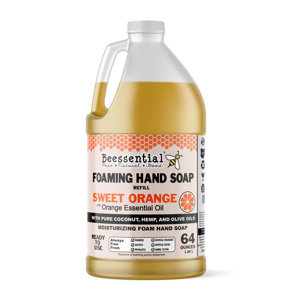 Beessential jabón de manos espuma refil naranja, recarga de 64 onzas para uso diario.