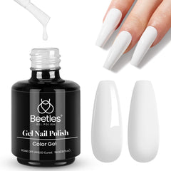 Beetles blanco gel nail polish, botella de 15 ml, ideal para manicuras duraderas.
