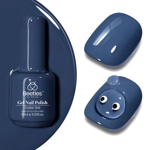 Beetles esmalte gel azul marino grisáceo: botella azul para un acabado suave y duradero.