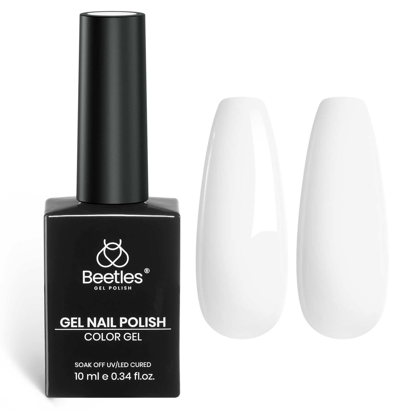 Beetles gel blanco 10ml, bote compacto para manicura duradera.