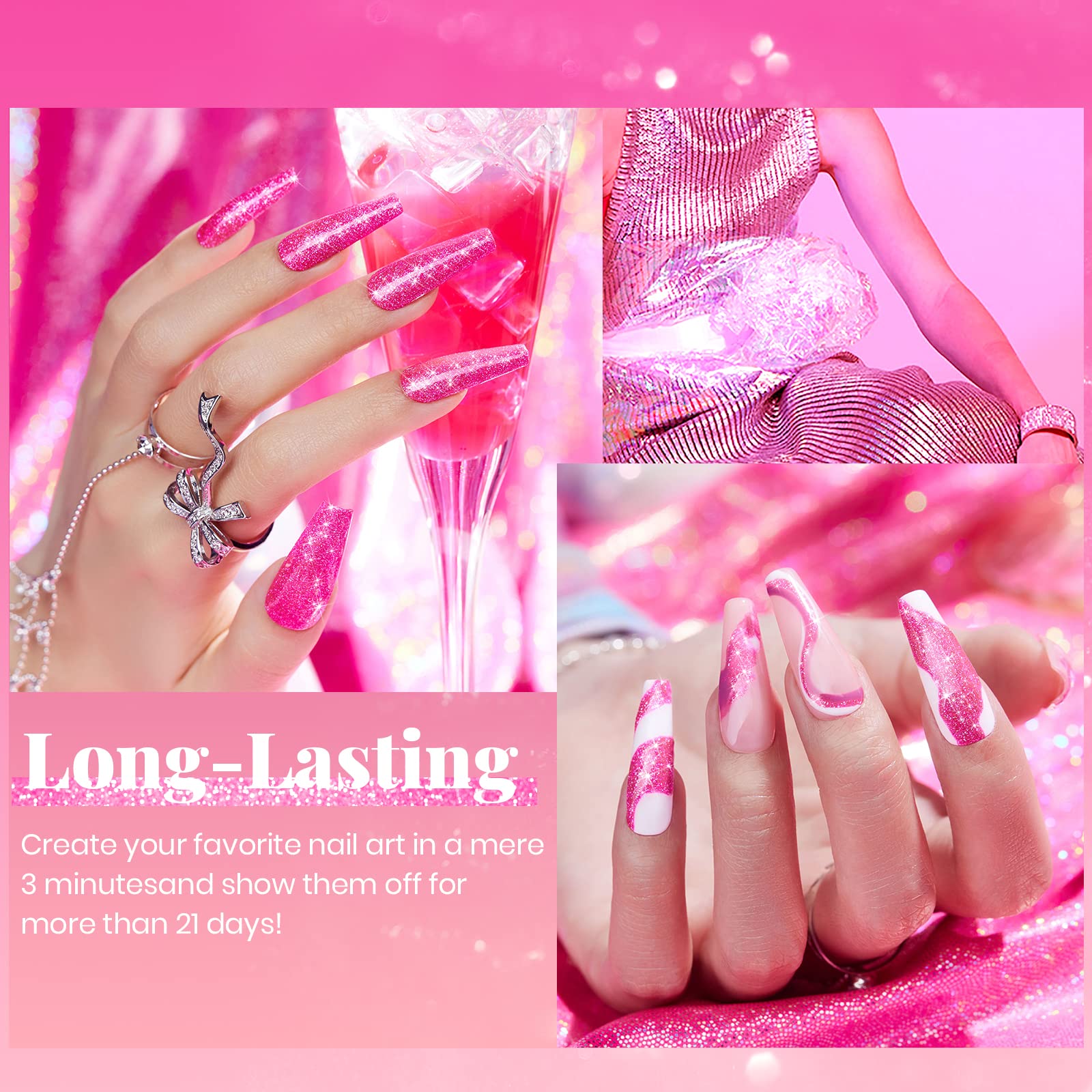 Beetles gel con textura de brillo, look glamuroso para uñas.