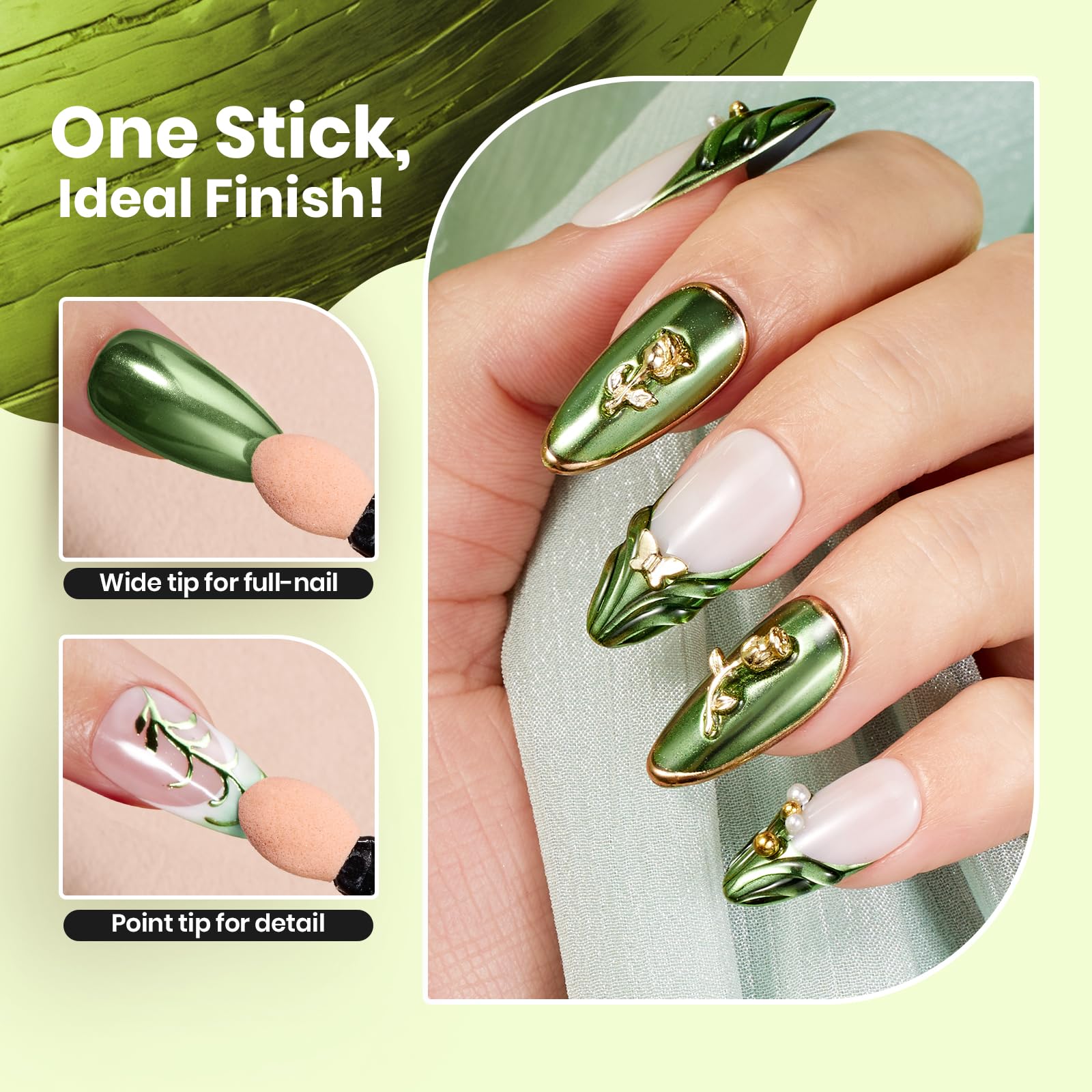Brillo verde cromado Beetles realza manicuras creativas