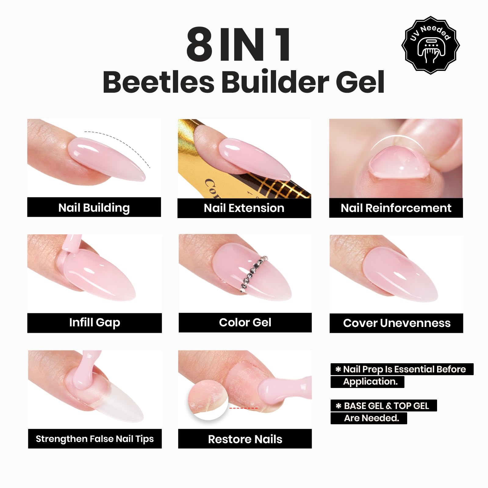 Beetles Builder Gel para uñas tono natural, aplicación suave.
