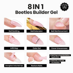 Beetles Builder Gel para uñas tono natural, aplicación suave.