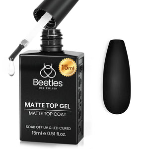 Beetles capa superior mate 15 ml, acabado duradero para uñas.
