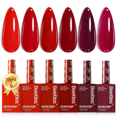 Beetles: conjunto de esmaltes gel rojos para manicuras duraderas y brillantes.
