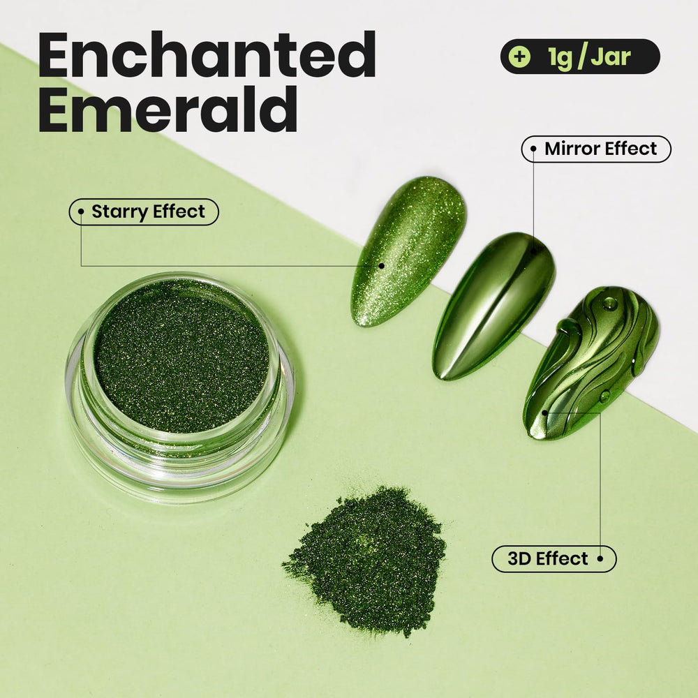 Diseños de uñas con verde cromo Beetles para estilo glamour