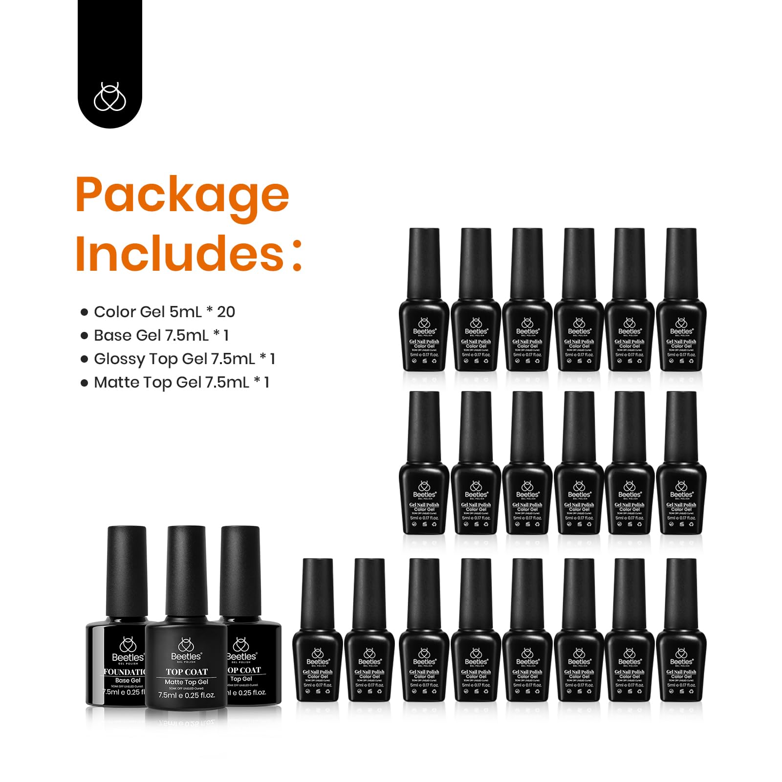 Beetles esmalte en gel conjunto brillo mate para contraste elegante en uñas