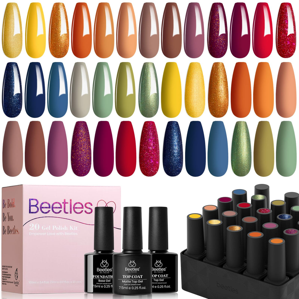 Beetles esmalte en gel conjunto tono mostaza para diseño otoñal duradero