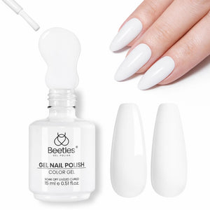 Beetles esmalte gel blanco en botella de 15 ml, acabado blanco puro para uñas.