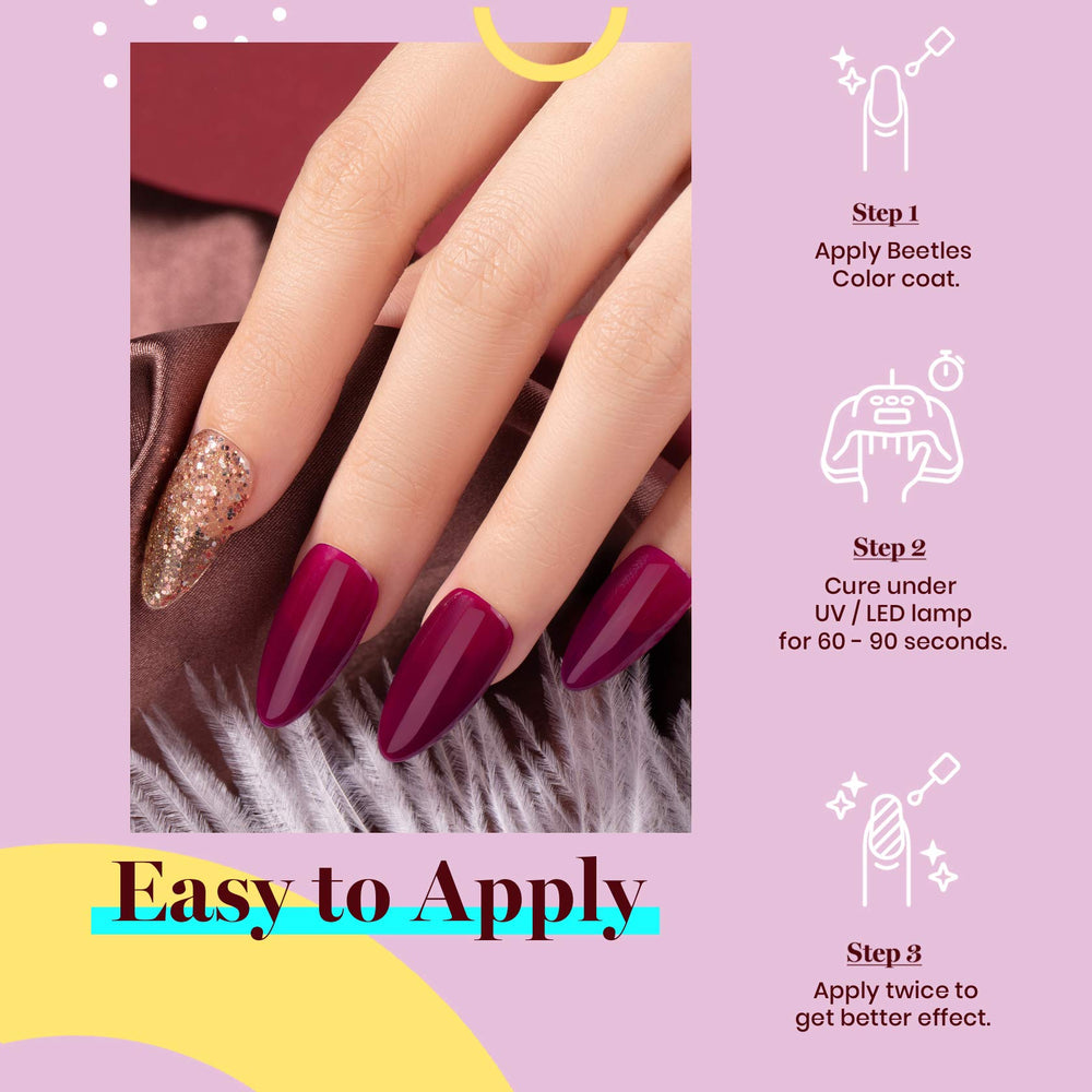 Beetles Esmalte Gel burdeos purpura para un look sofisticado.
