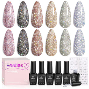 Beetles Glitter Gel Polish Brillo Diamante, seis colores, brillo deslumbrante para uñas