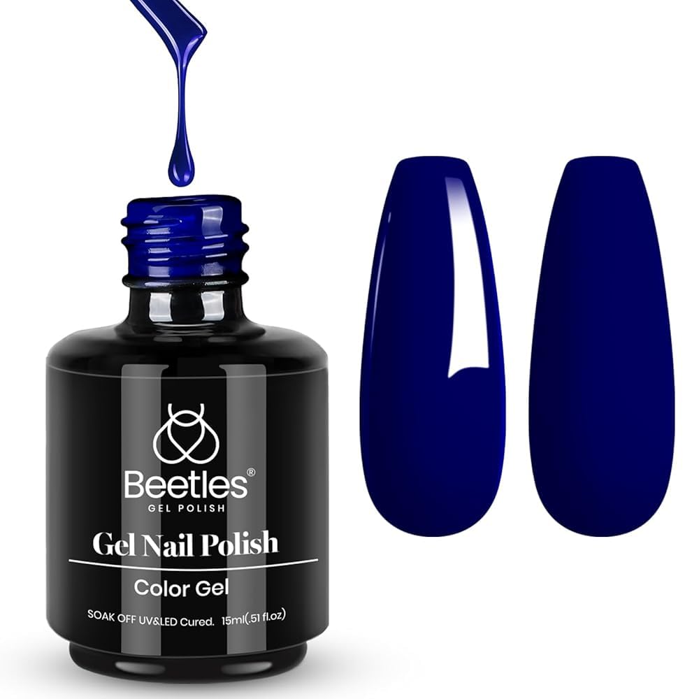 Beetles Navy Blue Gel en bote para uñas vibrantes y duraderas.