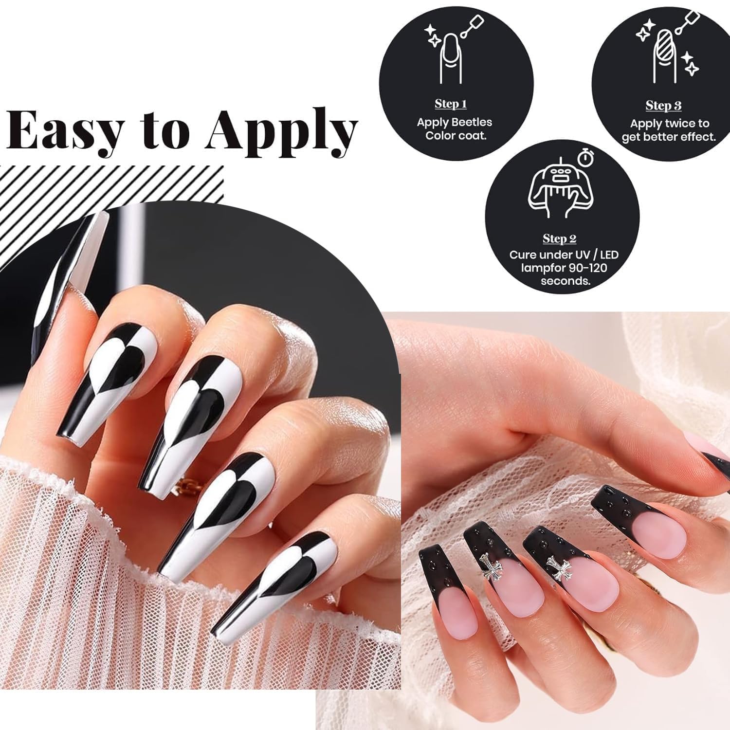 Beetles esmalte gel negro 15ml para uñas elegantes