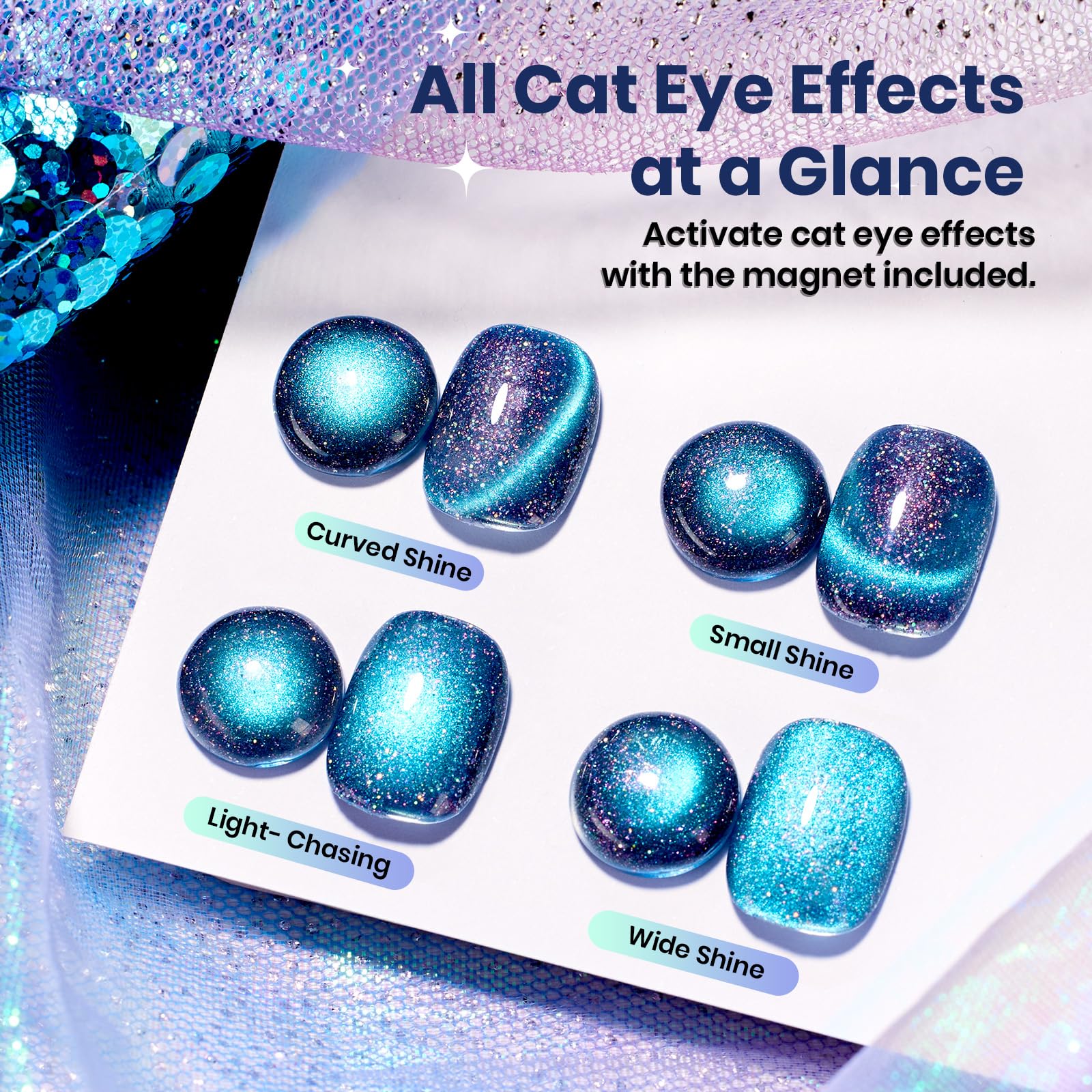 Beetles Esmalte Gel ojo de gato azul con brillo de destellos para uñas llamativas