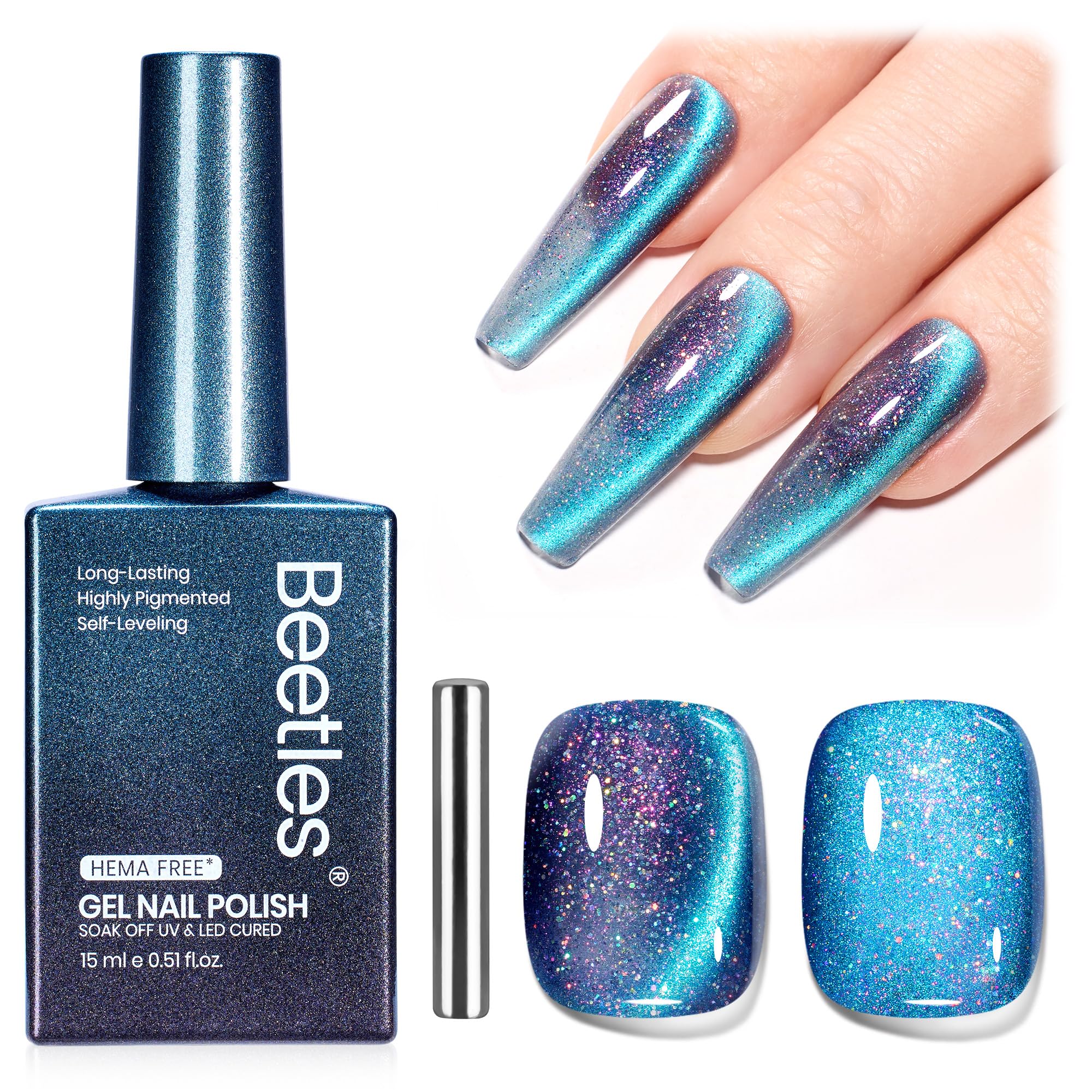 Beetles Esmalte Gel ojo de gato azul: efecto ojo de gato para uñas brillantes