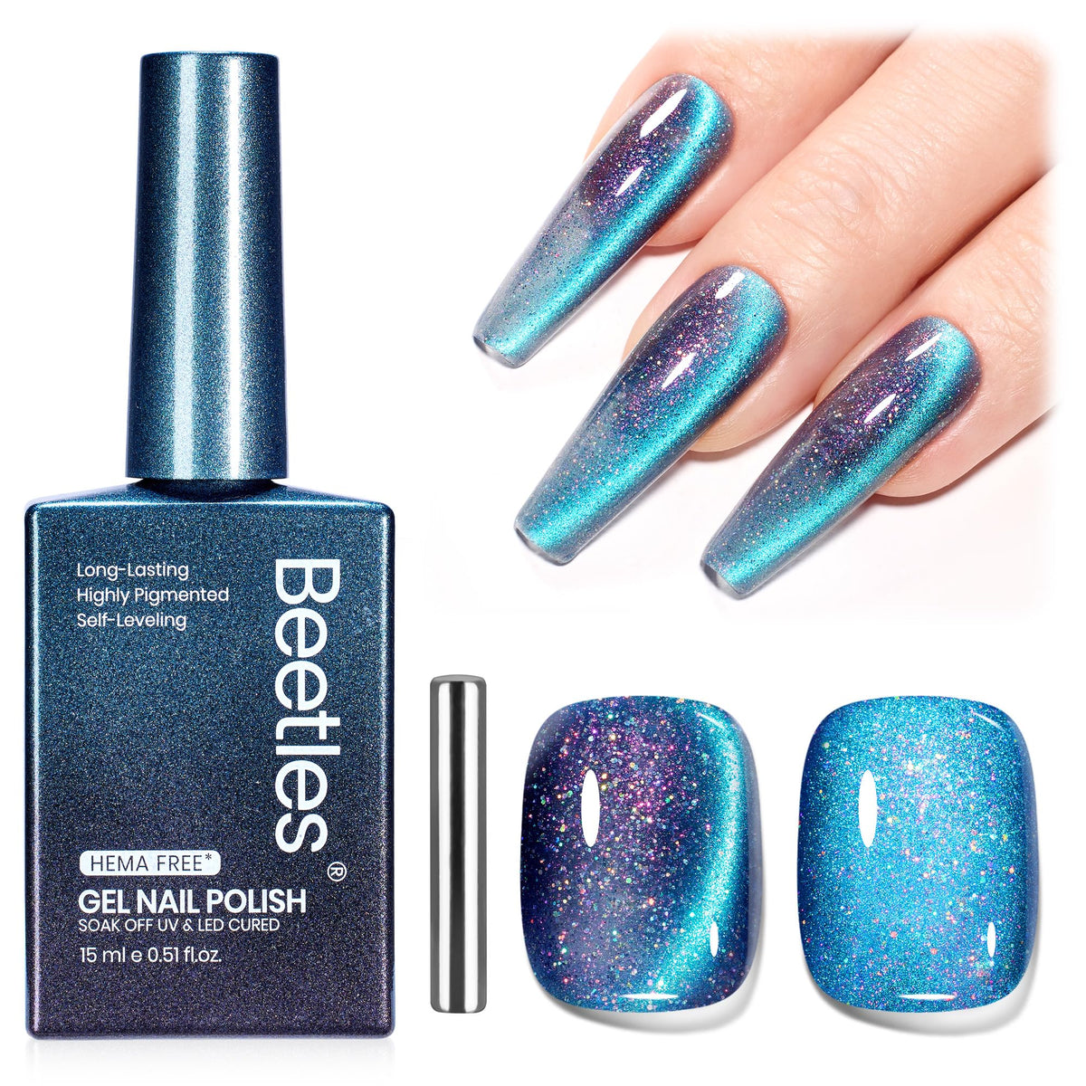 Beetles Esmalte Gel ojo de gato azul: efecto ojo de gato para uñas brillantes