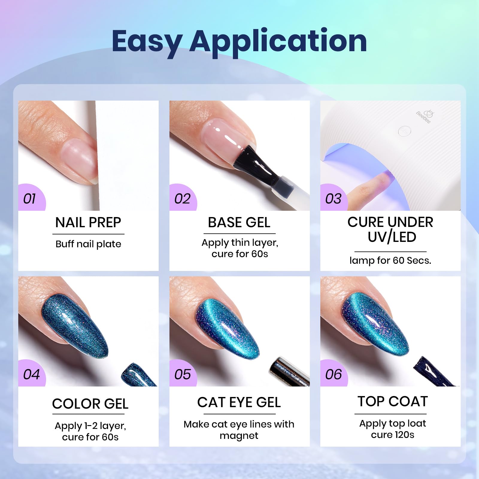 Beetles Esmalte Gel ojo de gato azul para manicura DIY en casa