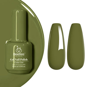 Beetles Esmalte Gel Oliva Verde en botella, tono elegante para manicura duradera.