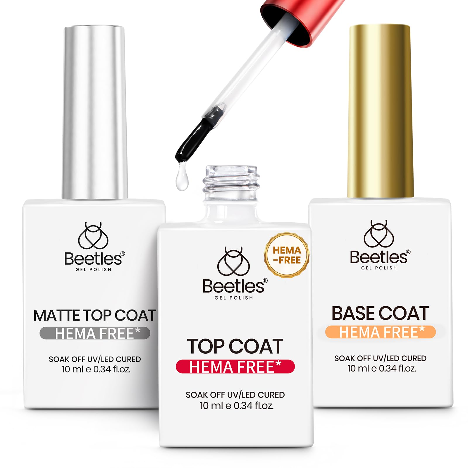 Beetles gel para uñas: paquete capa-superior-base-mate para brillo versátil en casa.