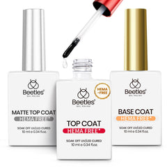 Beetles gel para uñas: paquete capa-superior-base-mate para brillo versátil en casa.