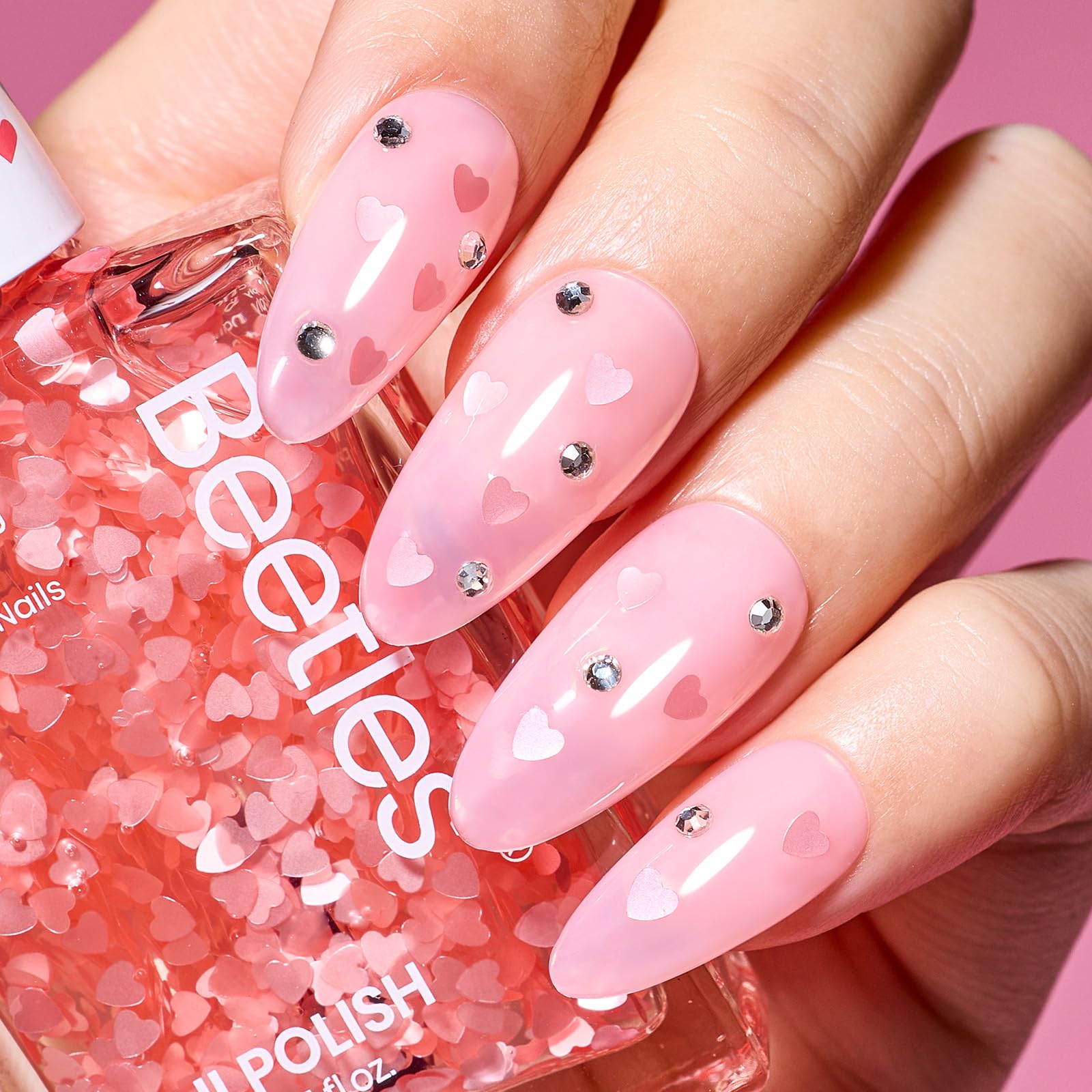 Beetles esmalte gel capa corazón rosa: capa superior con brillo romántico