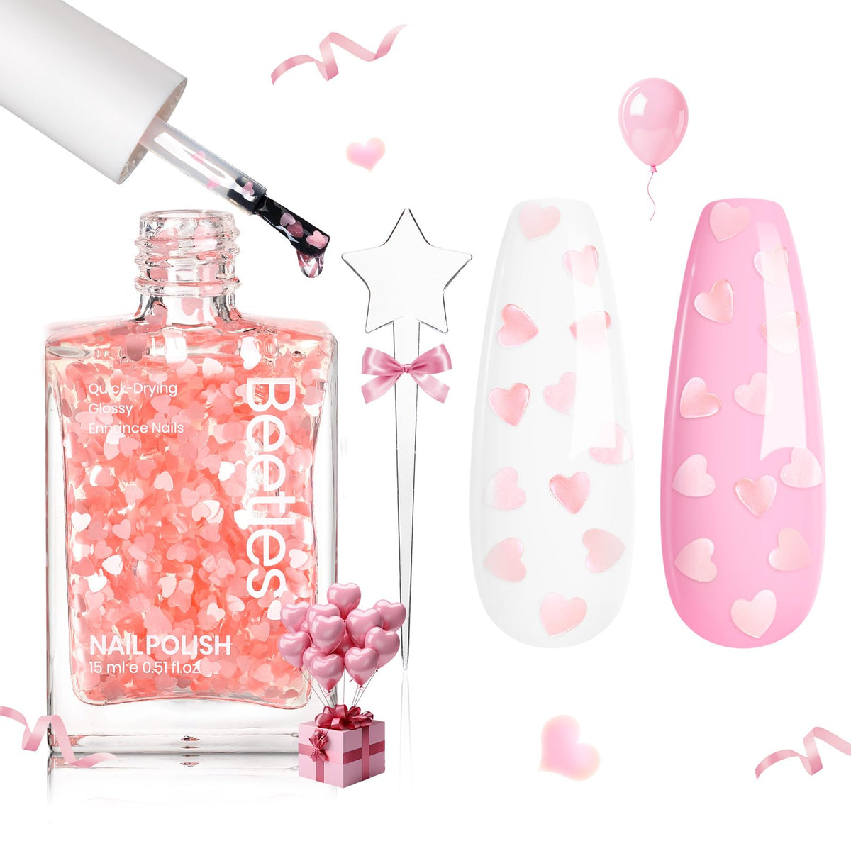 Beetles esmalte gel corazon Pascua: diseño de corazón para uñas temáticas de primavera