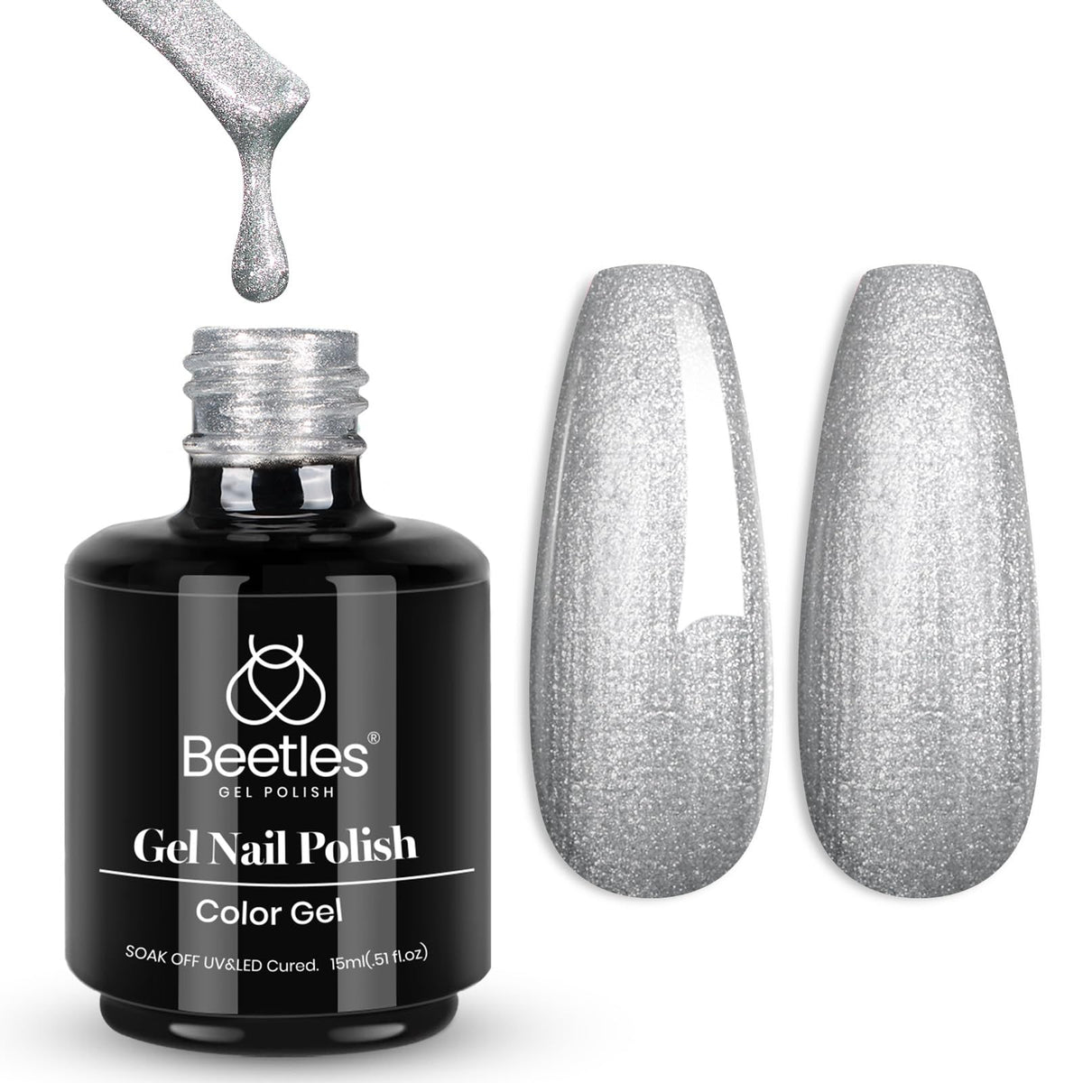 Beetles Esmalte Gel plateado, efecto concha perlada para uñas elegantes.