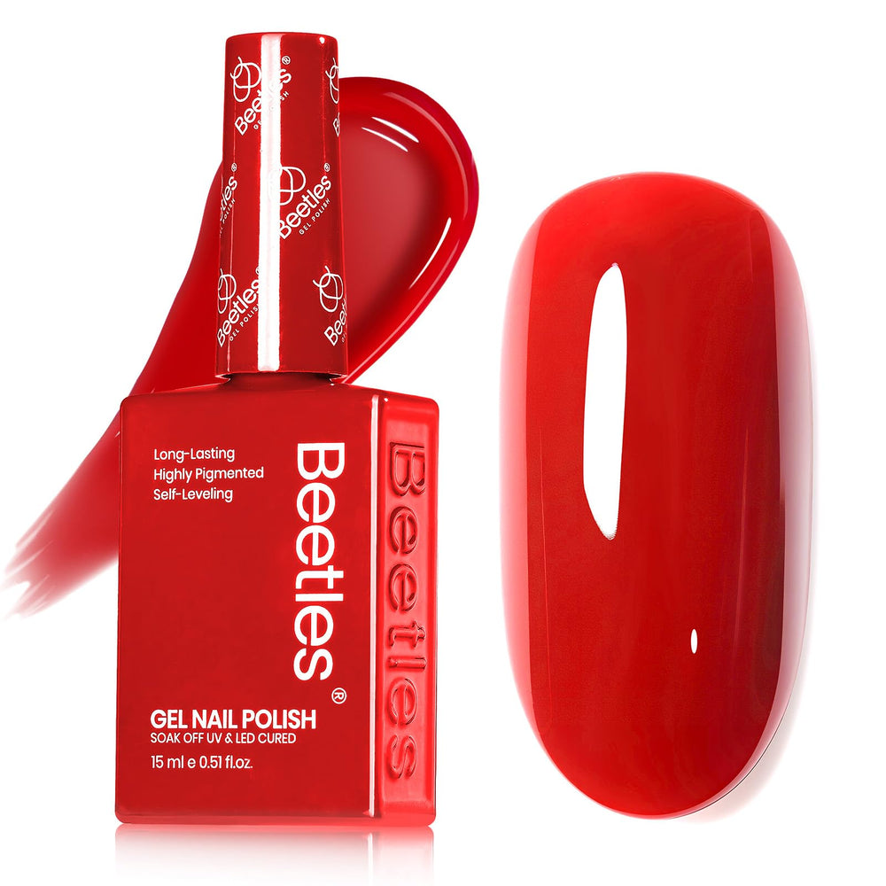 Beetles Esmalte gel rojo 15 ml en botella, color vibrante para manicuras duraderas.