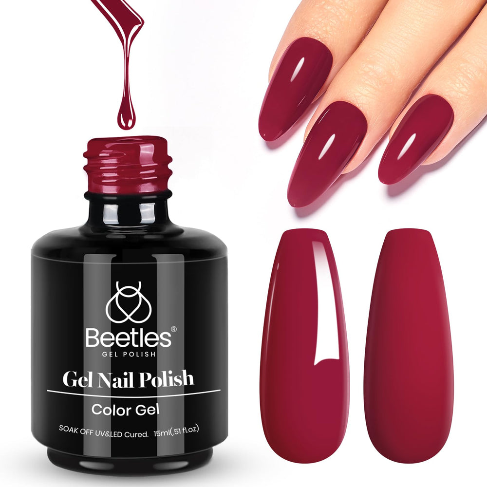Beetles Esmalte Gel Rojo Vino en botella, acabado duradero para uñas