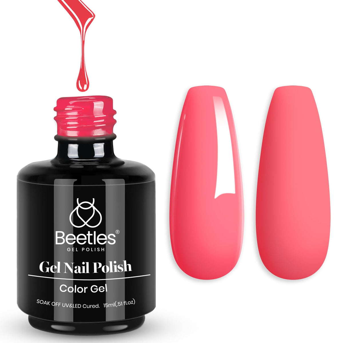 Beetles Esmalte Gel Rosa Coctel de Fresa, botella de 15 ml, color suave y duradero