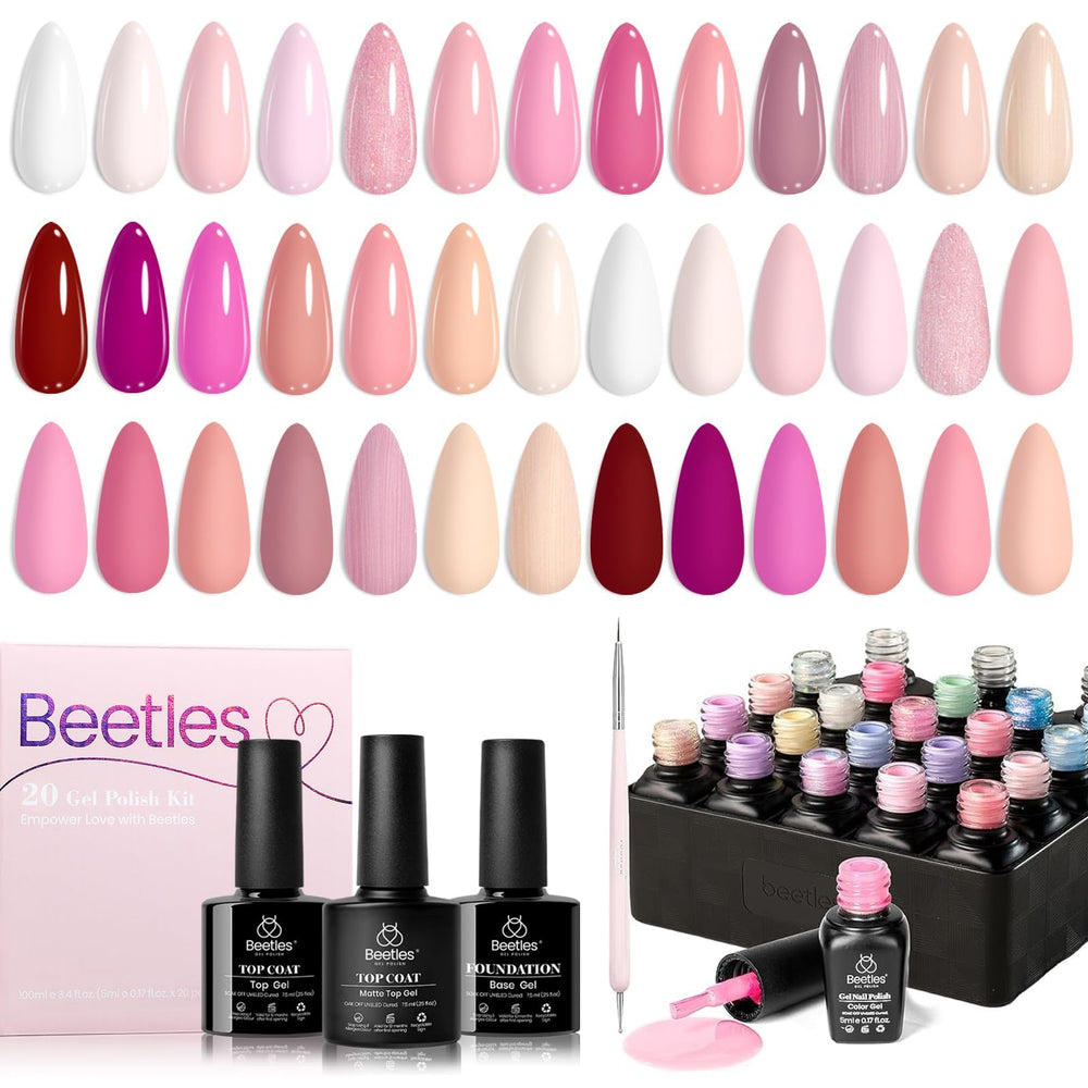 Beetles Esmalte Gel Rosa: set de 20 colores para uñas con acabado profesional.
