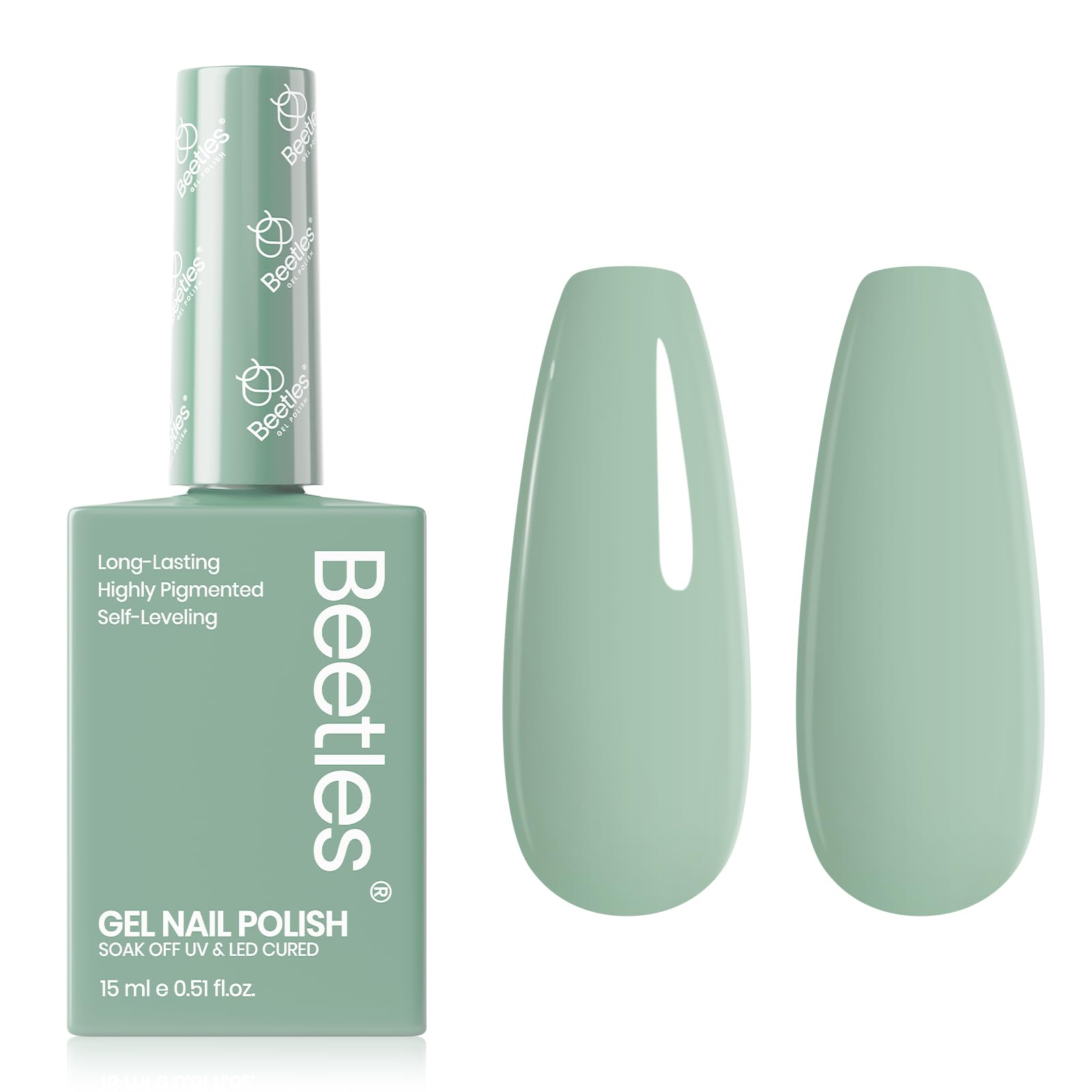Beetles Esmalte Gel Verde Salvia: bote verde suave para manicura elegante