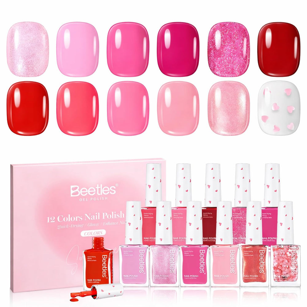 Beetles esmalte rosa set de 12 botellas para uñas con acabado suave y duradero.
