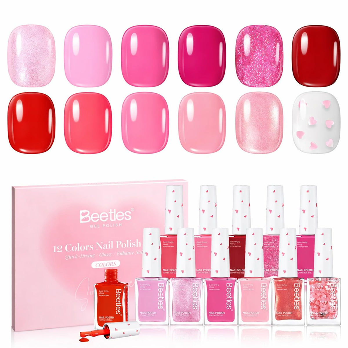 Beetles esmalte rosa set de 12 botellas para uñas con acabado suave y duradero.
