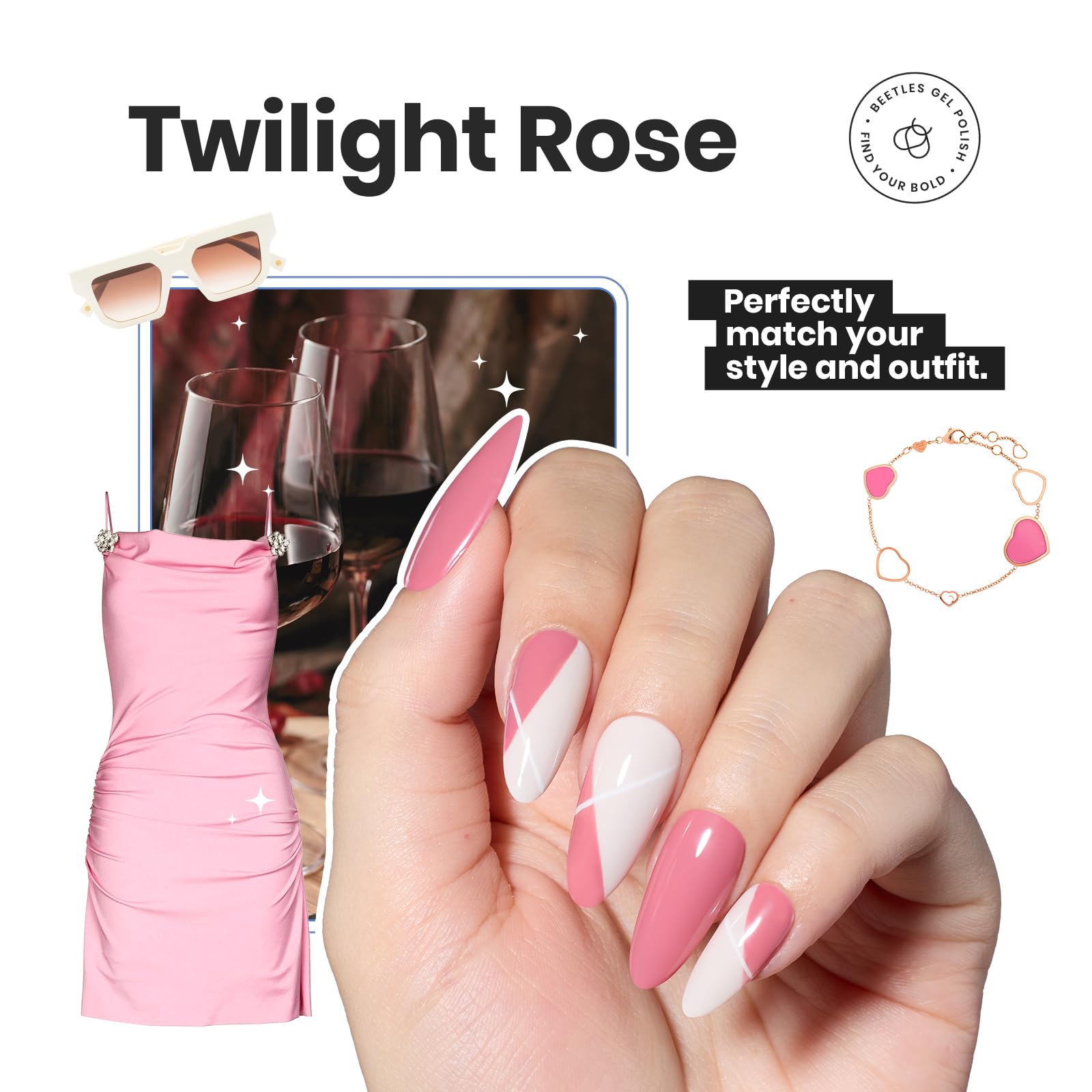 Beetles Esmalte rápido secado rosado, aplicación rápida para uñas listas.