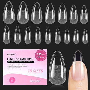 Beetles Flat-X tip de almendra en caja, ajuste cómodo para uñas planas.