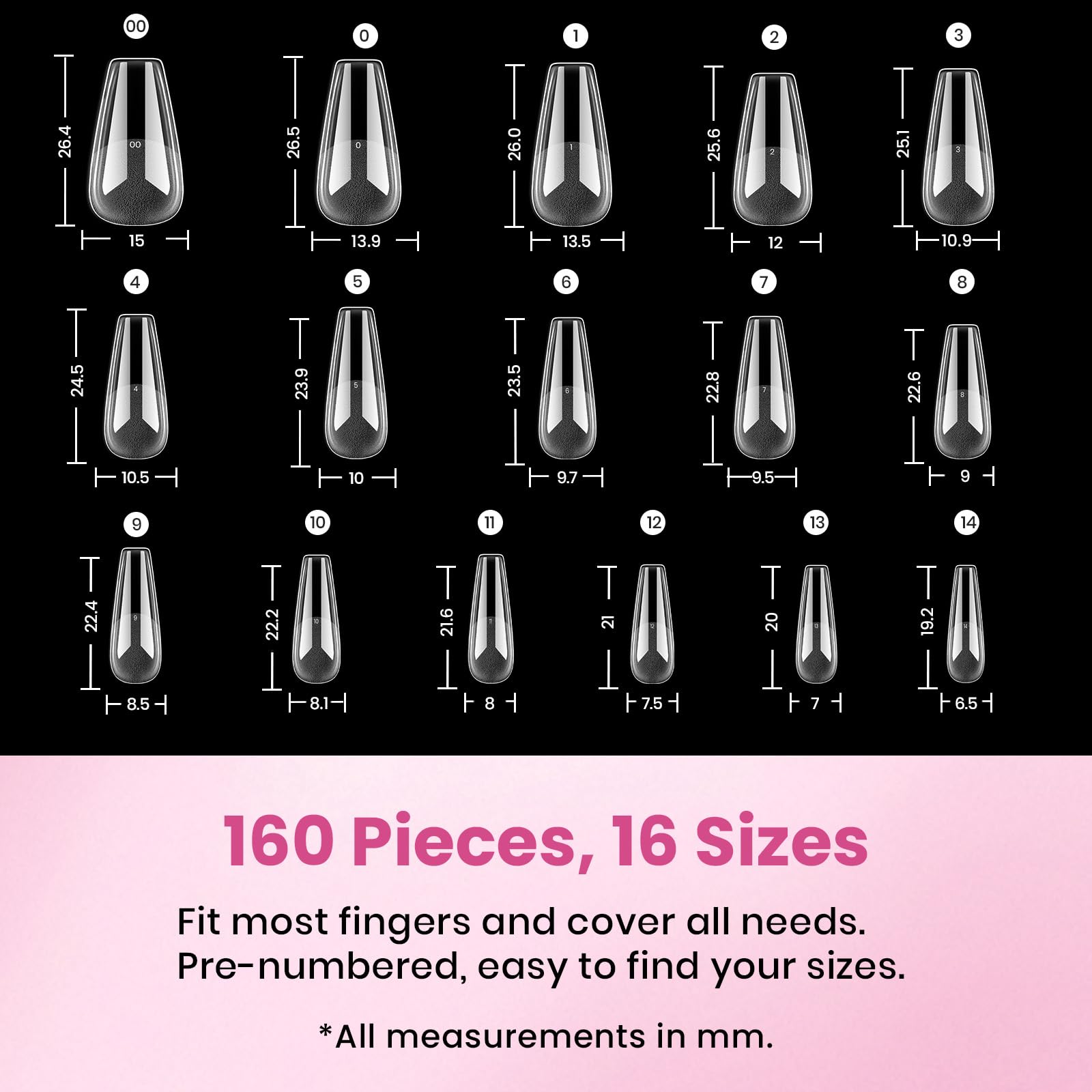 Beetles Flat-X Coffin Medium puntas transparentes para extensiones rápidas en casa