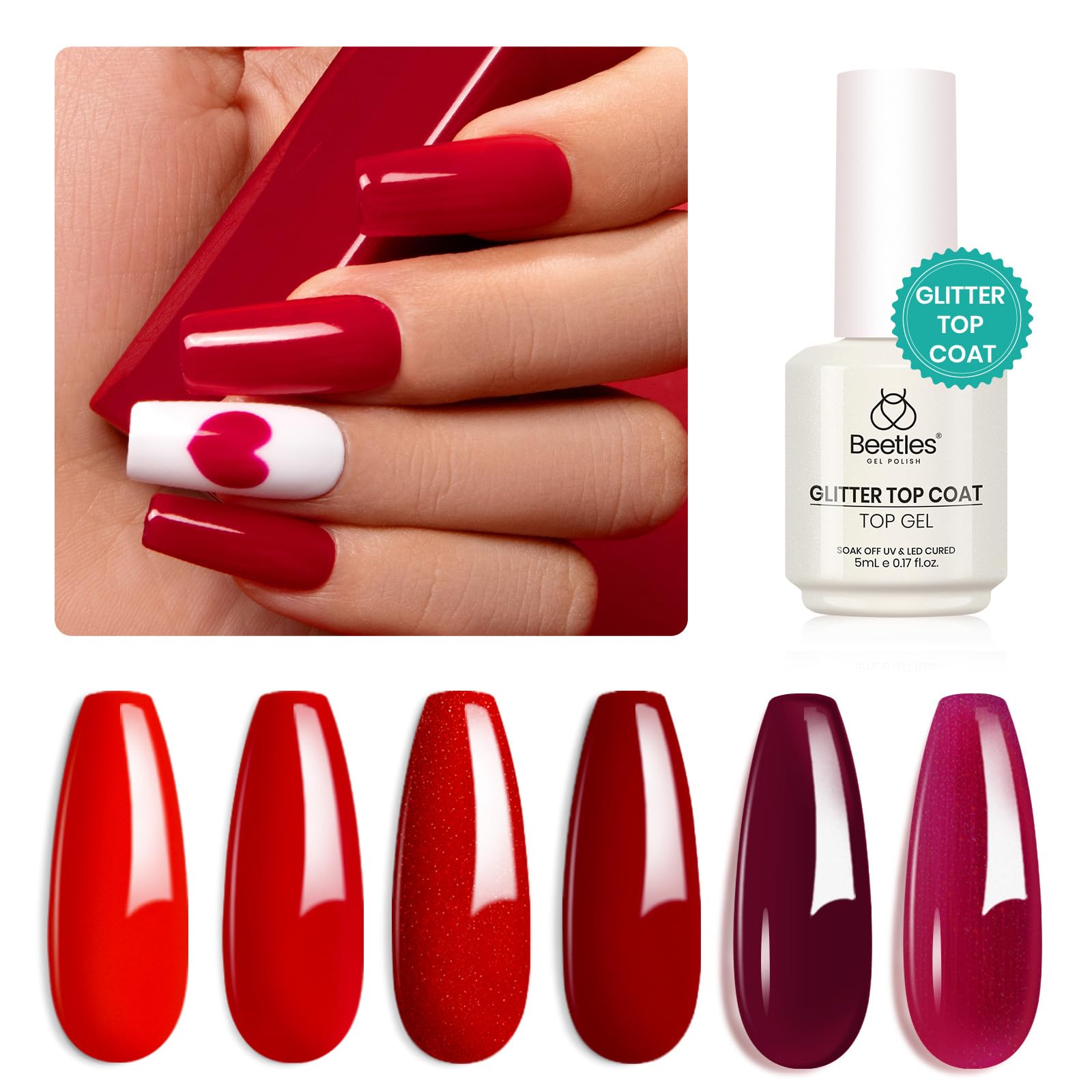 Beetles Gel rojo: arte personalizable en uñas.