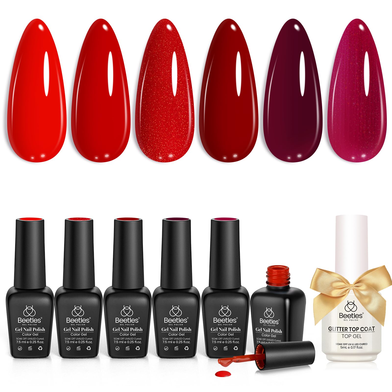 Beetles Gel Uñas Rojas: conjunto de 6 colores para un acabado perfecto en casa.