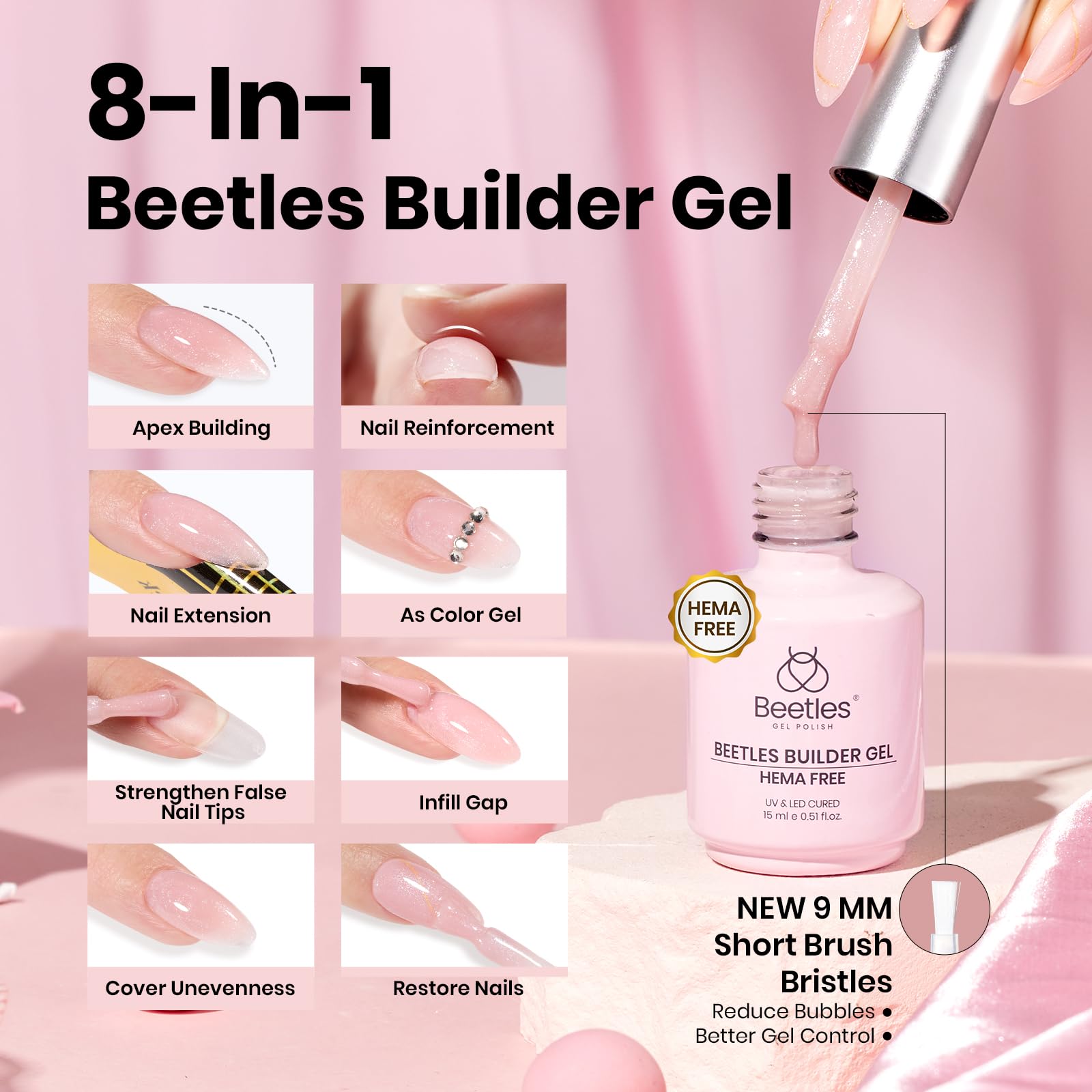Beetles gel de construcción adherencia duradera para uñas naturales o artificiales.