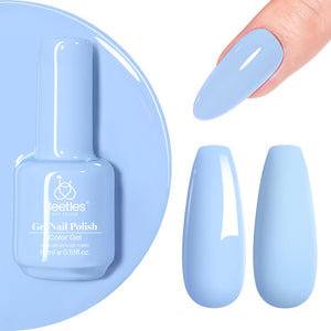 Beetles gel de uñas, tono azul pastel en botella, color duradero para uñas elegantes.