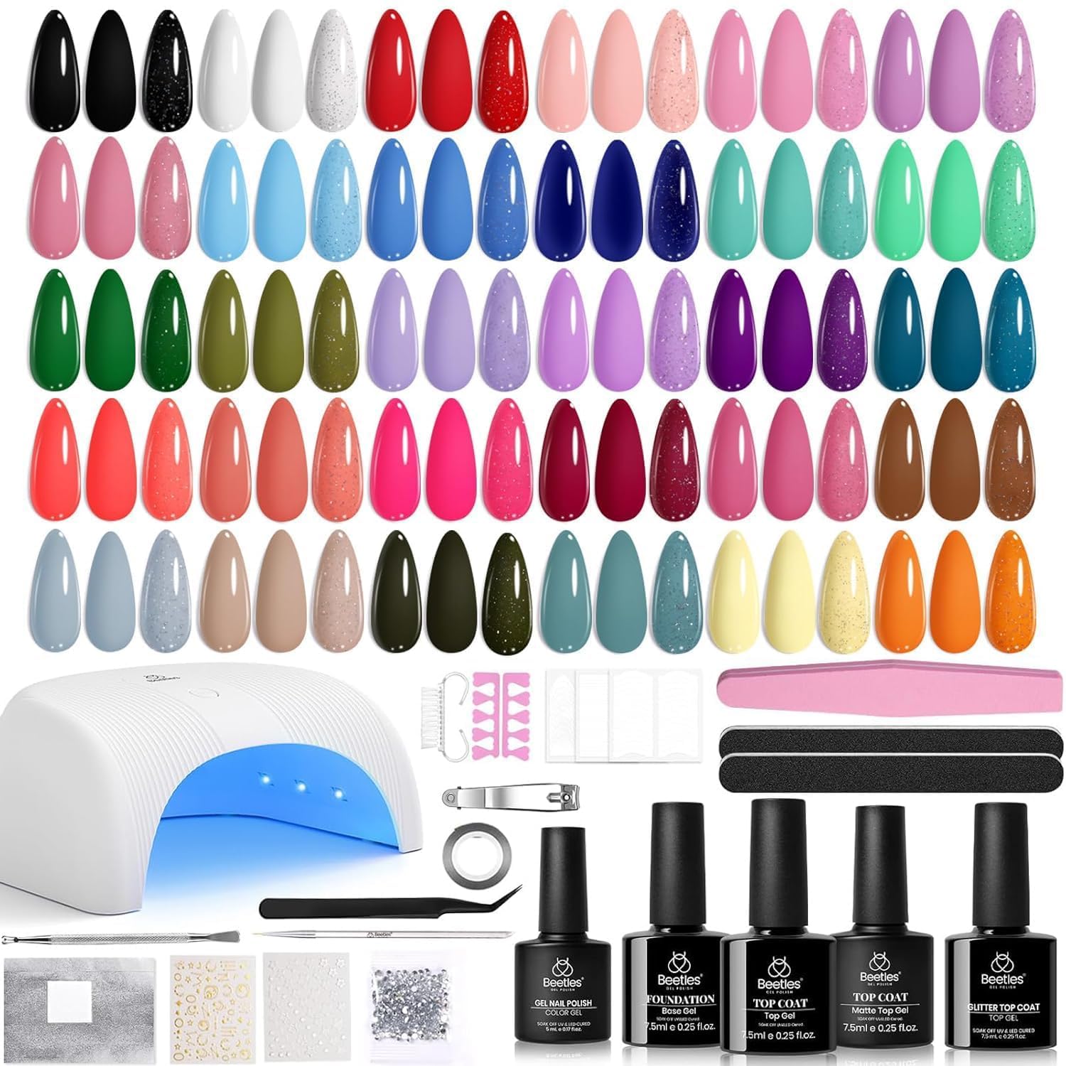 Beetles Gel Nail Kit con luz UV para secado rápido y acabado profesional en casa