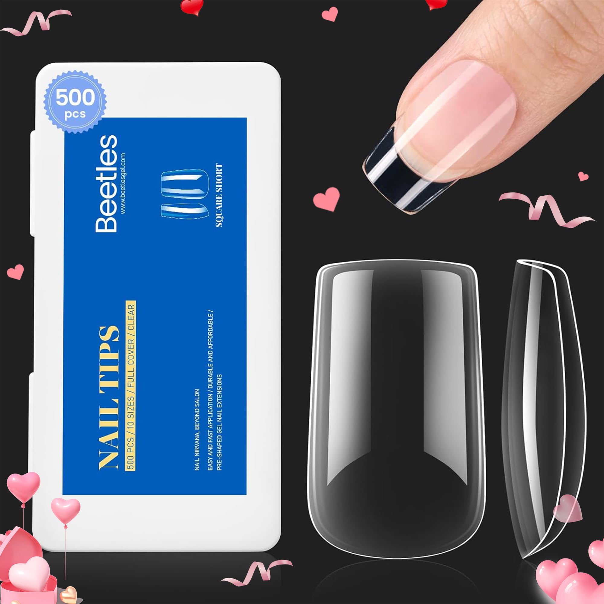 Beetles Gel Nail Tips, caja de 500 piezas para extensiones rápidas y limpias.