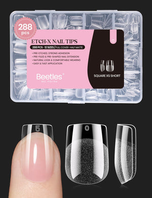 Beetles Gel Nail Tips extra corto cuadrado para una aplicación natural y duradera.