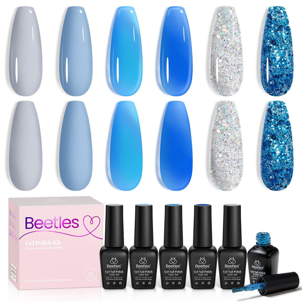 Beetles Gel Polishing Azul, kit de 6 tonos translúcidos para uñas elegantes